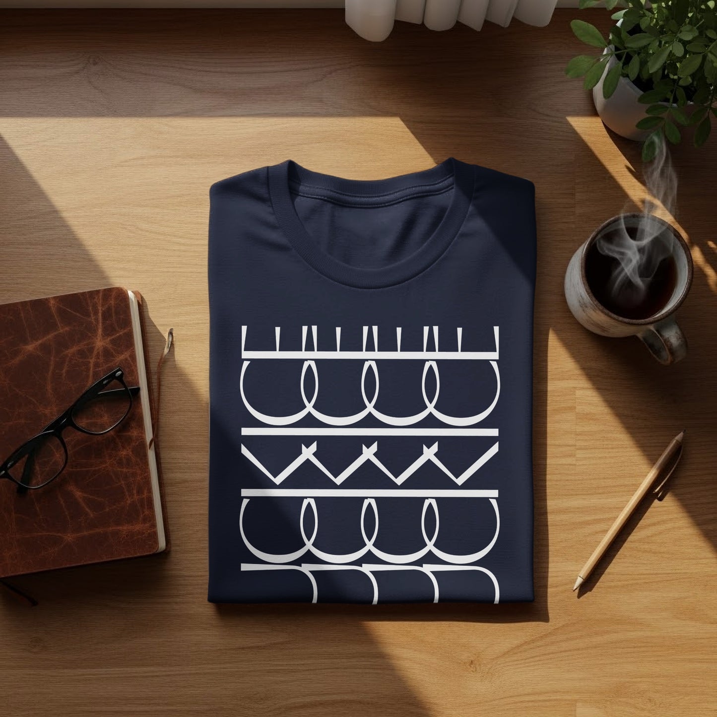 Geometric White Print on Navy Blue T-shirt