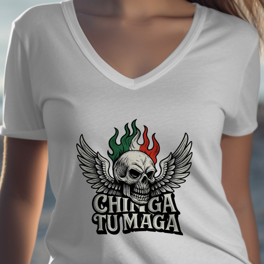 Winged Skull Chinga Tu Maga V-Neck T-Shirt product type