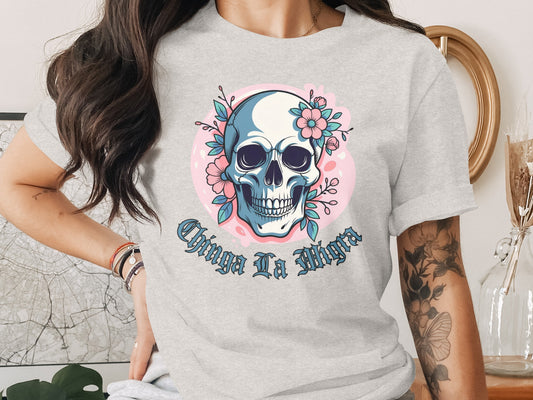Chinga La Miga Skull T-shirt with Floral Design product type