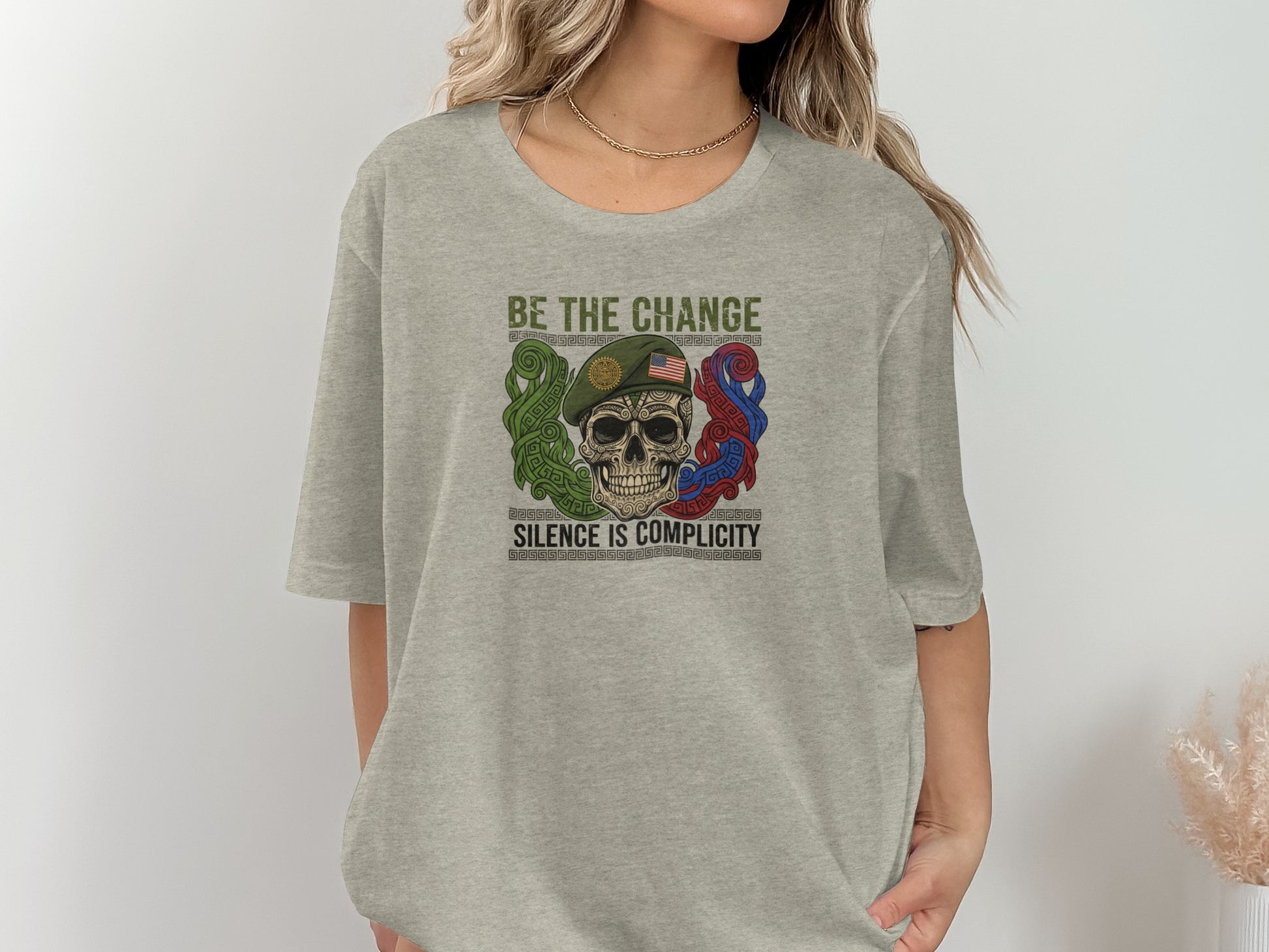 Be the Change Silence Is Complicity Skull Design Shirt
