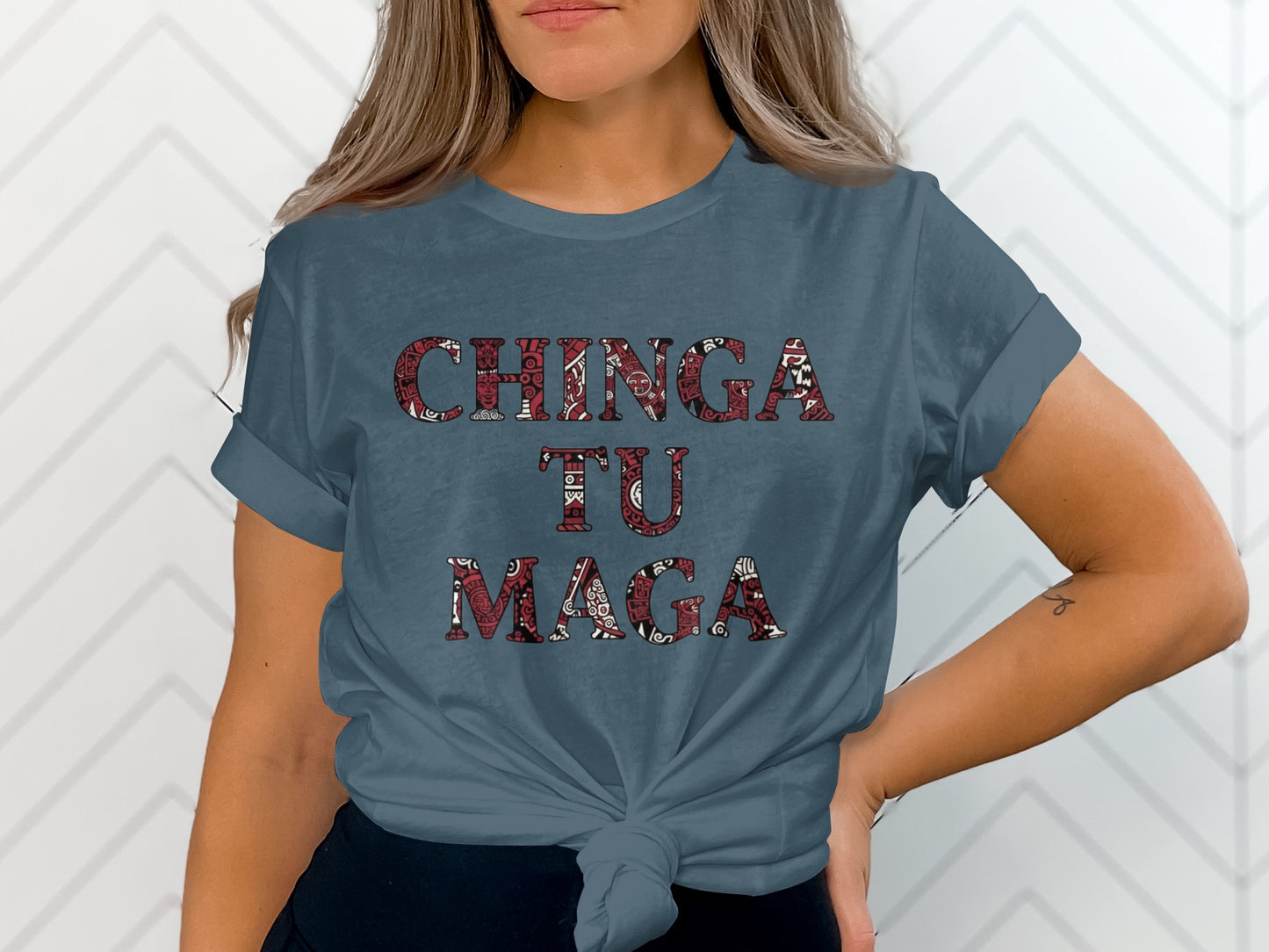 Chinga Tu Maga Graphic Sleeve Tee Shirt for Women