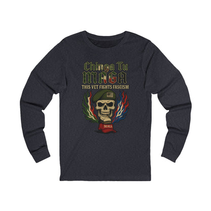 Chinga Tu Maga Skull & Flames Graphic Military Vet Tee Long Sleeve Tee