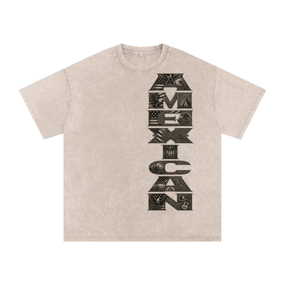 Amexican Pride Subtle FDT Design Snow Washed Oversized Cotton T-Shirt