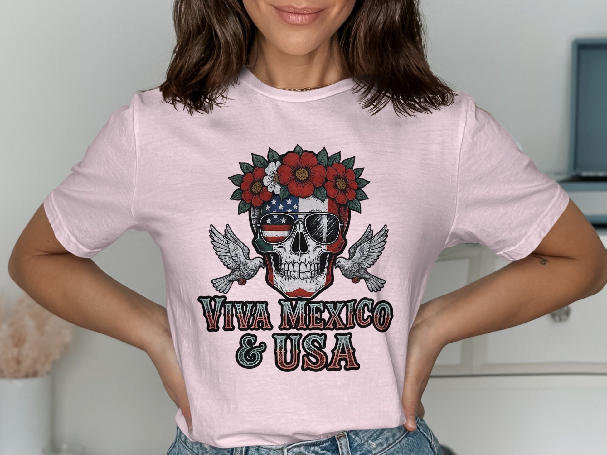 Viva Mexico USA Skull Graphic T Shirt product type