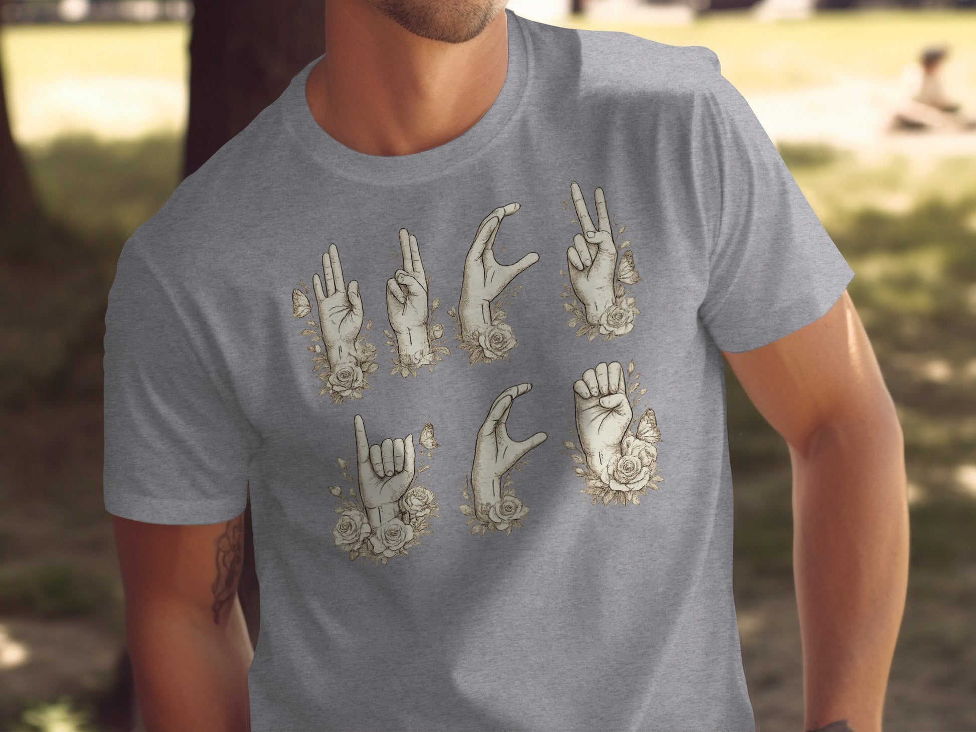 Sign Language Floral Art Tee with Hand Gesture Design