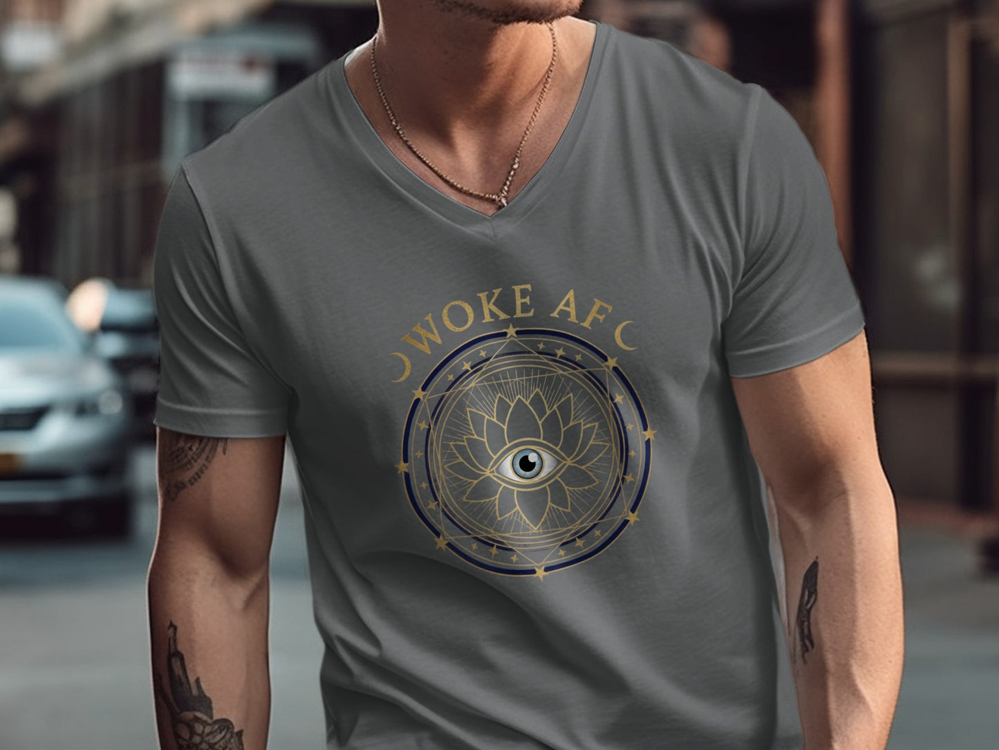 Woke AF Eye and Lotus Graphic V-Neck T-Shirt product