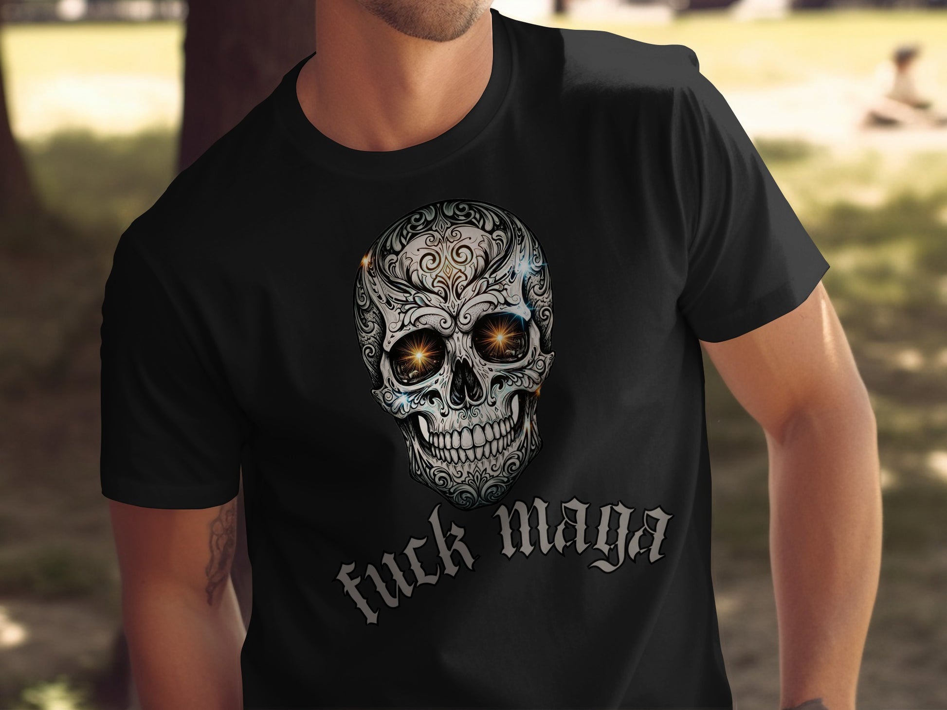 Skull with 'fuck maga' Graphic Design T-Shirt product