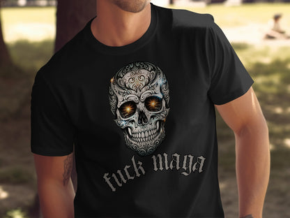 Skull with 'fuck maga' Graphic Design T-Shirt product