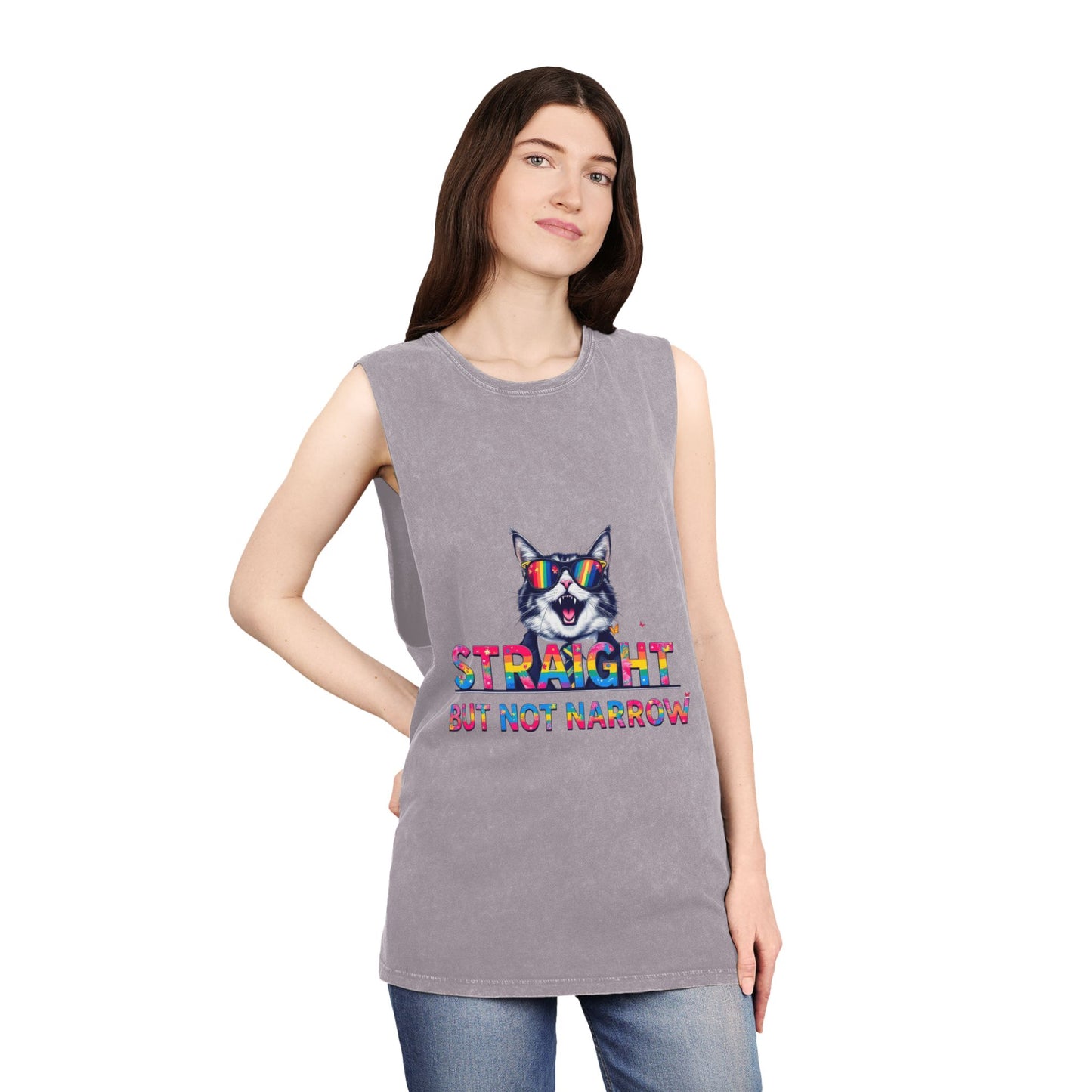 Pride Graphic Unisex Stonewash Tank Top - 'Straight But Not Narrow'