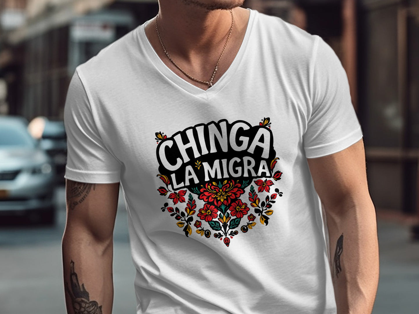 Chinga La Migra Vivid Floral Statement Shirt product type