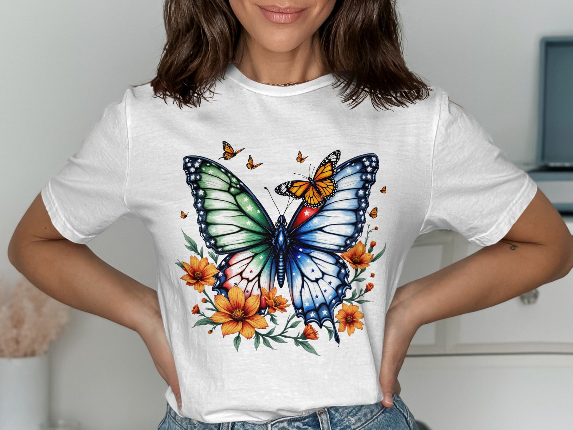 Colorful Butterfly and Flower Design T-shirt product