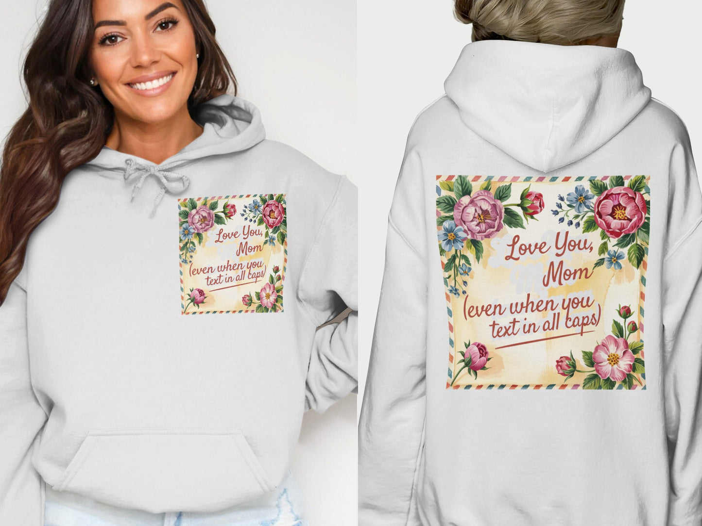 Love You Mom Text in All Caps Hooded Sweatshirt product