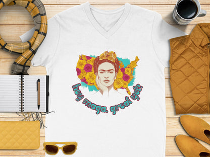 Frida Inspired Graphic Tee with Colorful Floral Design