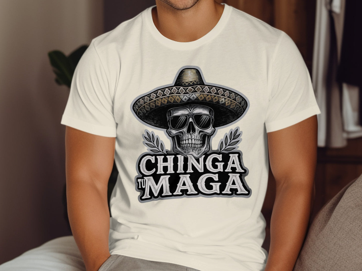 Chinga Tu Maga Skull Sombrero Graphic Tee product