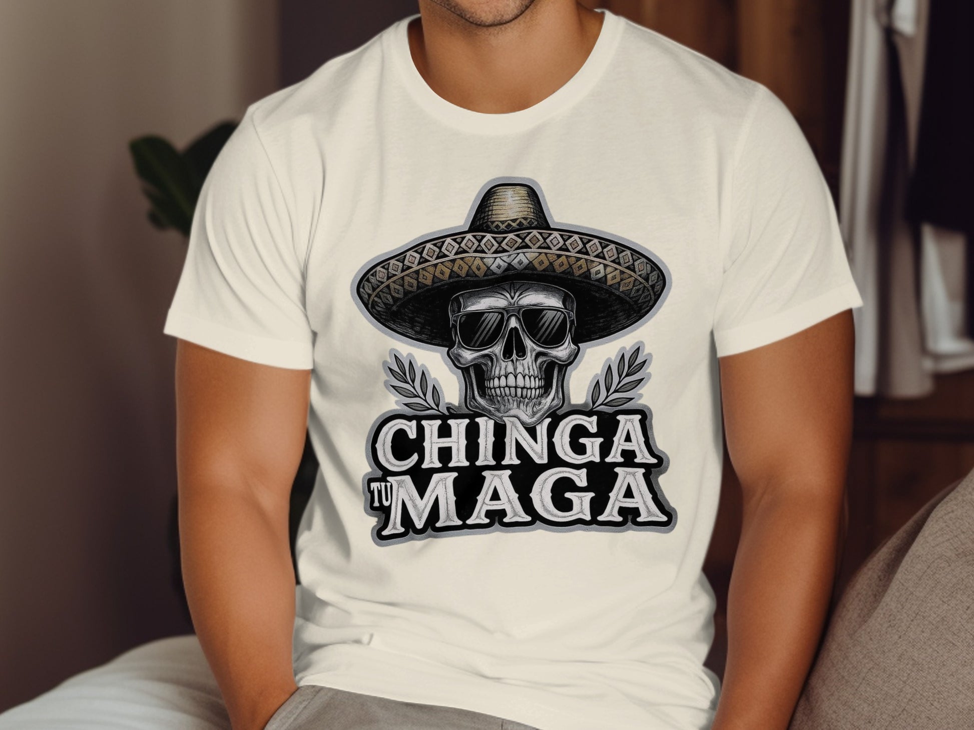 Chinga Tu Maga Skull Sombrero Graphic Tee product