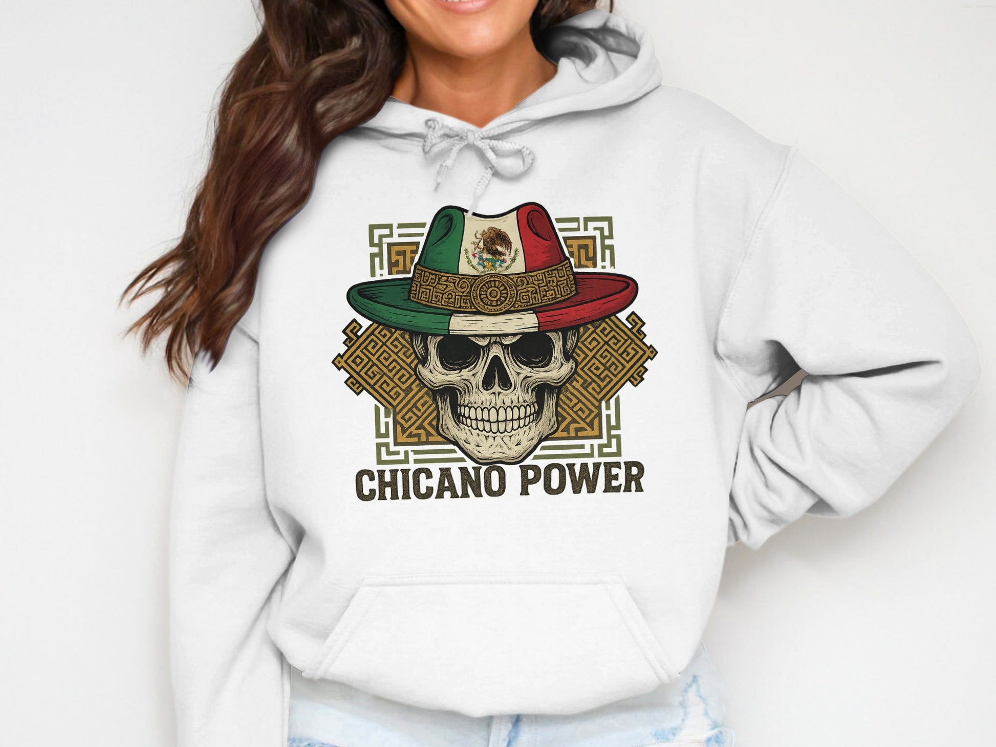 Chicano Power Skull with Hat Design Hoodie