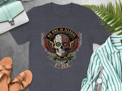 No One Is Illegal Skull Art Graphic Tee product