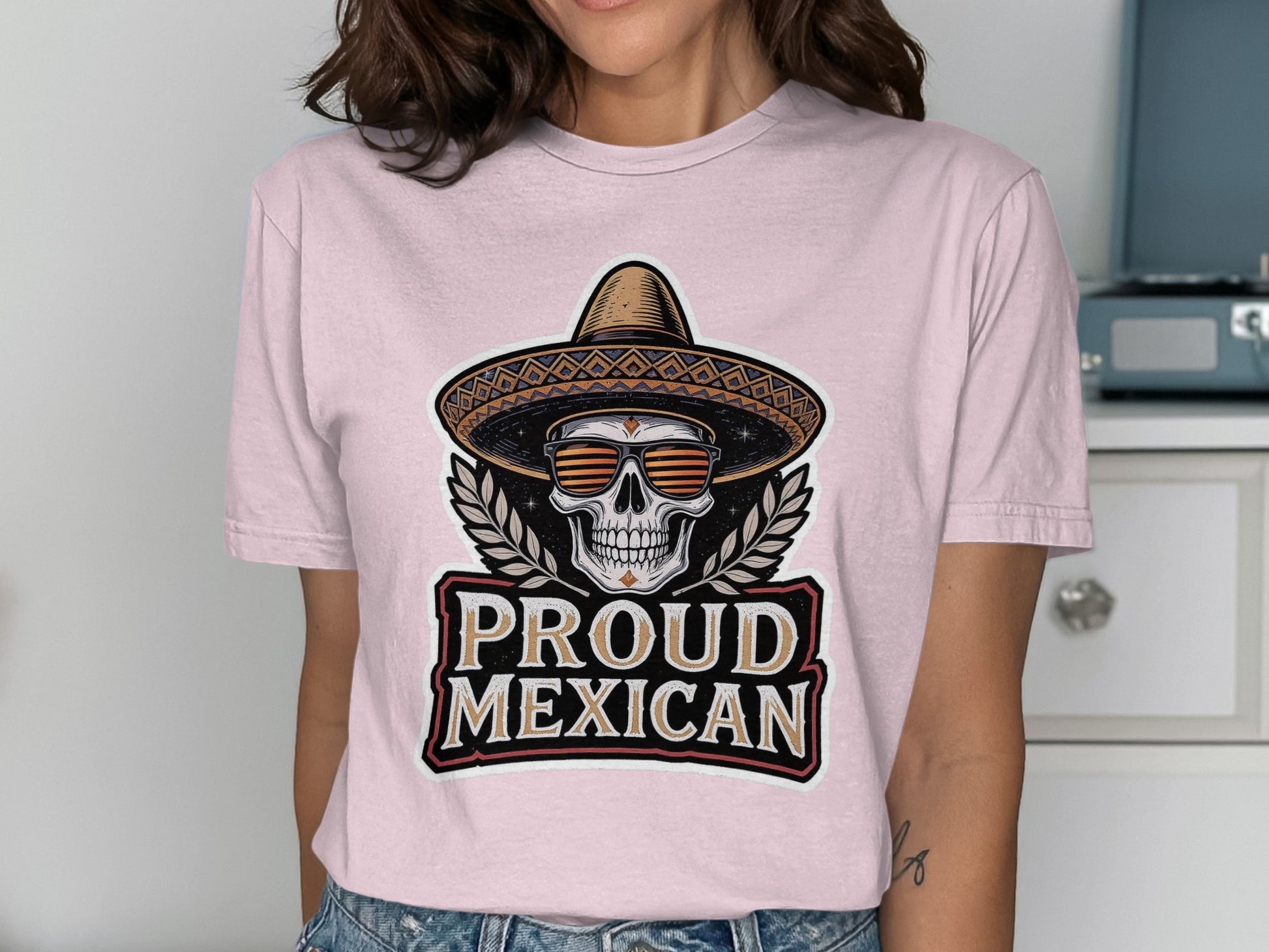 Proud Mexican Skull in Sombrero Graphic Tee product type