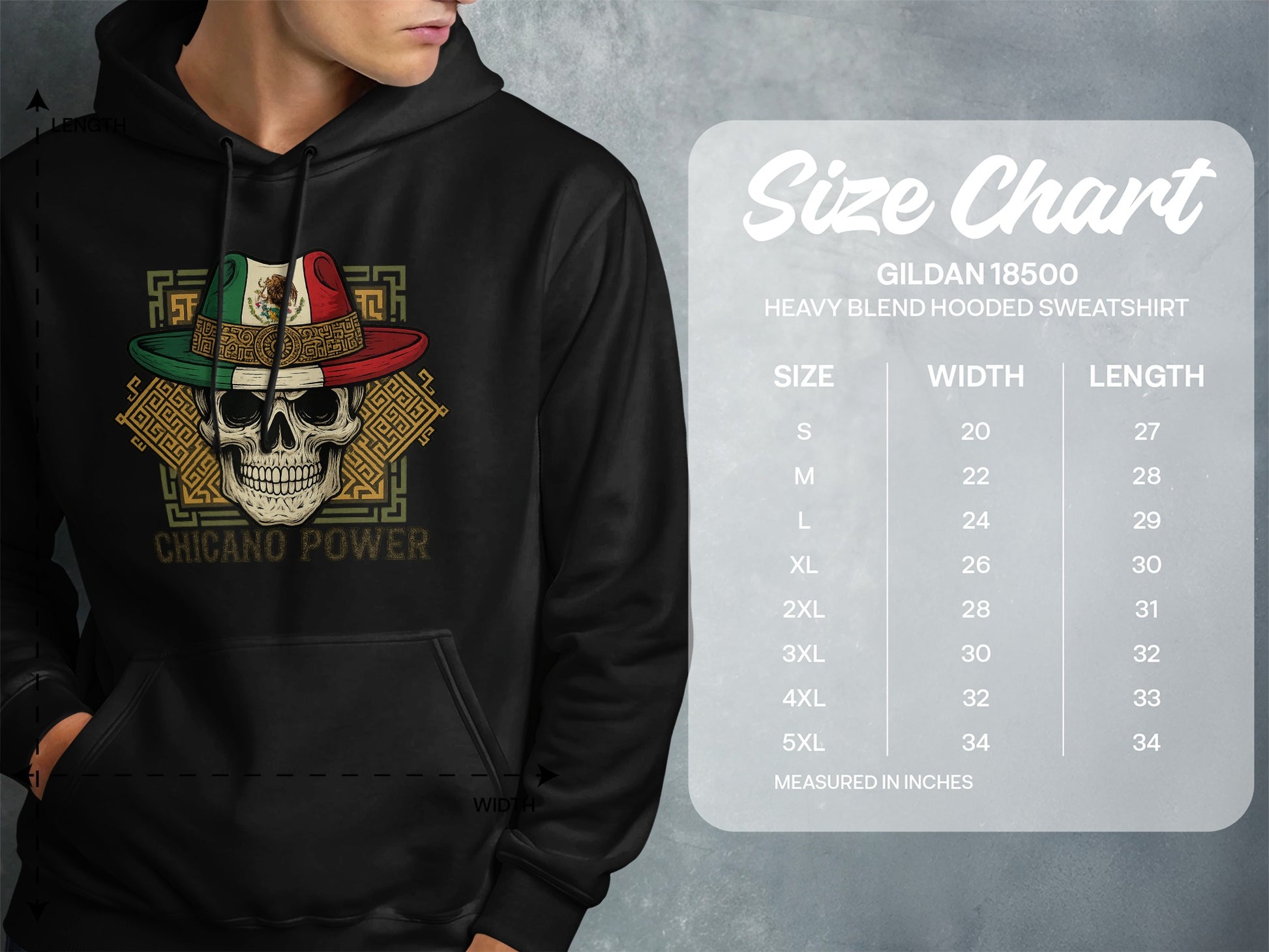 Chicano Power Skull with Hat Hooded Sweatshirt