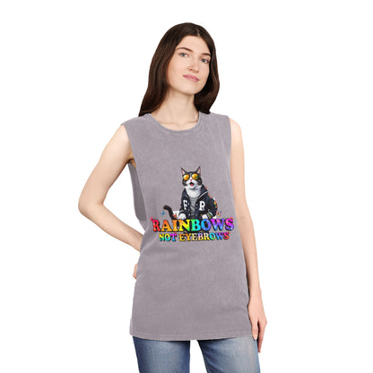 Unisex Stonewash Graphic Tank Top - Rainbow Theme, Perfect for Summer Parties, Pride Events, Casual Outings, Music Festivals, LGBTQ+ Spirit