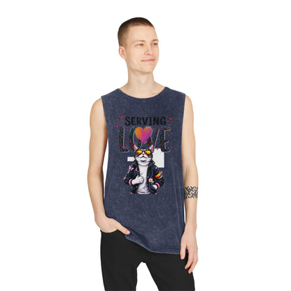 Serving Love Unisex Stonewash Tank Top - Trendy Summer Apparel for Warm Days