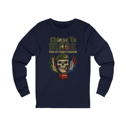 Chinga Tu Maga Skull & Flames Graphic Military Vet Tee Long Sleeve Tee
