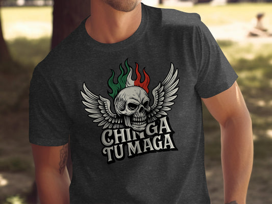 Chinga Tu Maga Skull with Wings Graphic T-Shirt Product