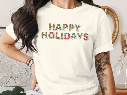Happy Holidays Graphic Tee Casual Outfit Shirt