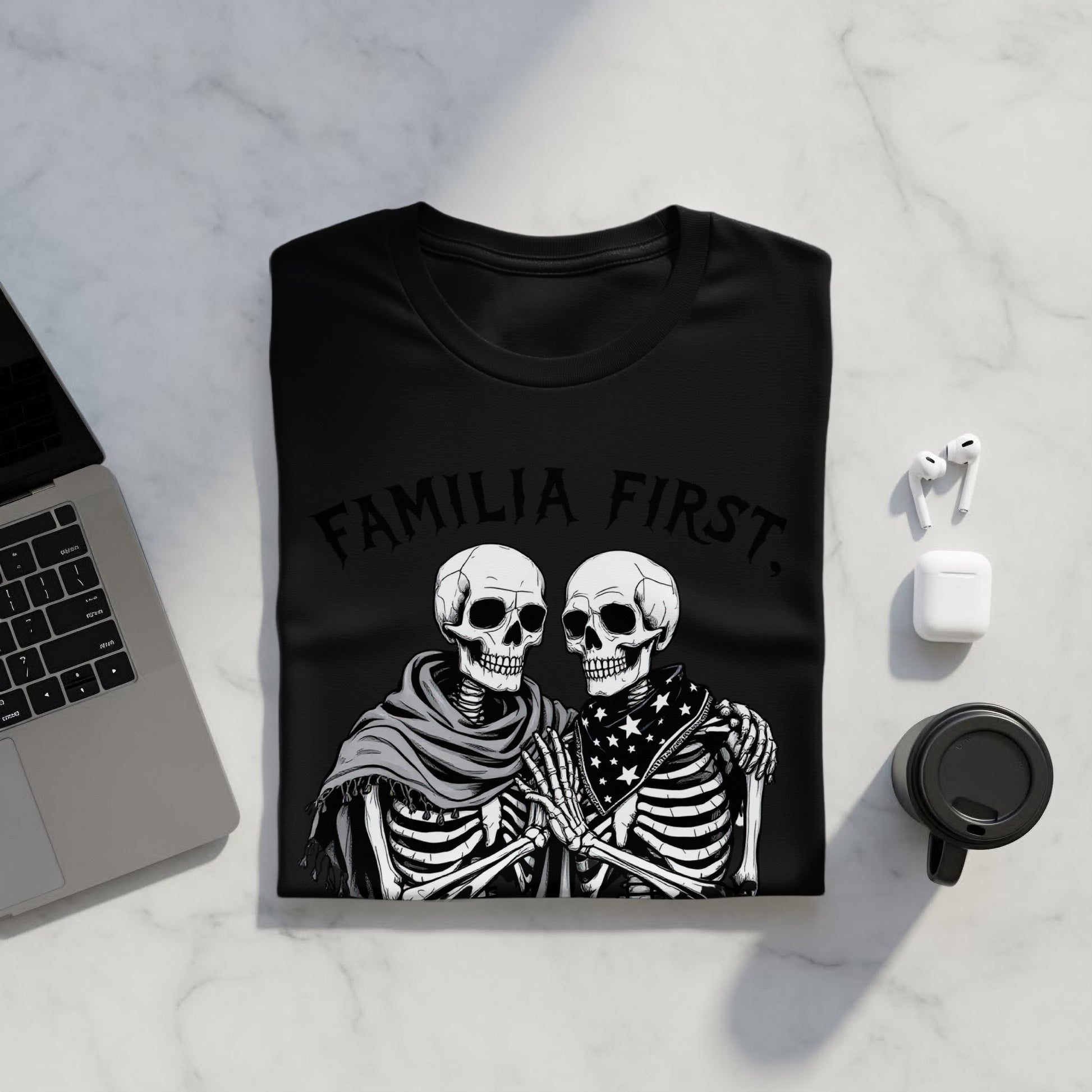 Familia First Skeletons Design Black T-Shirt product type
