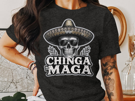 Chinga Tu Maga Skull Graphic Design Tee product