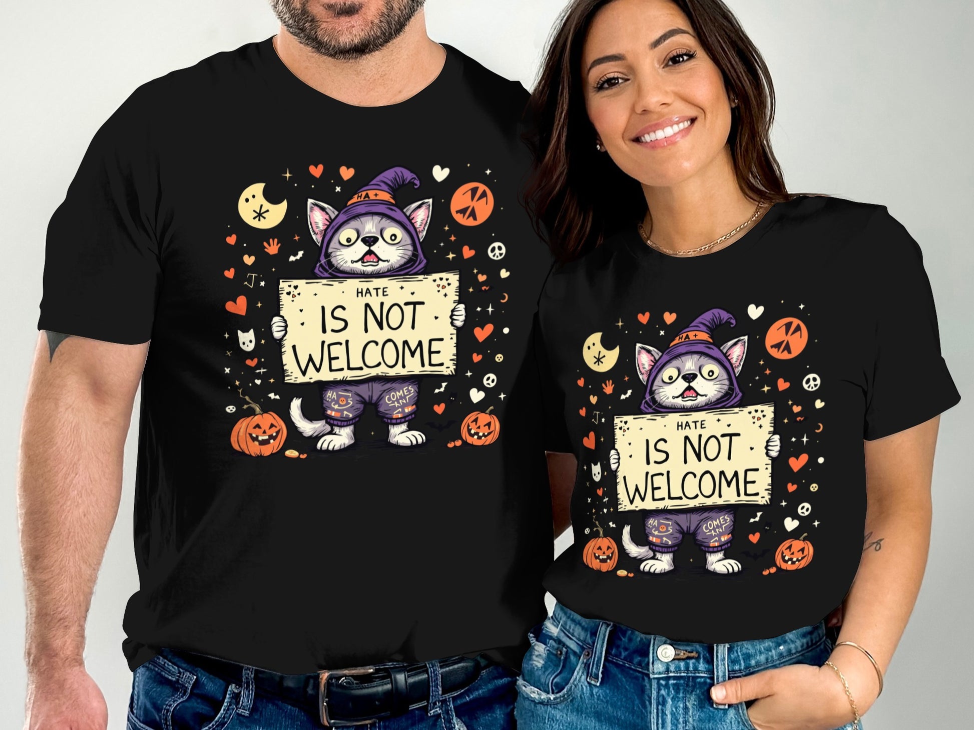 Halloween Cat Graphic Tee Hate is Not Welcome product type