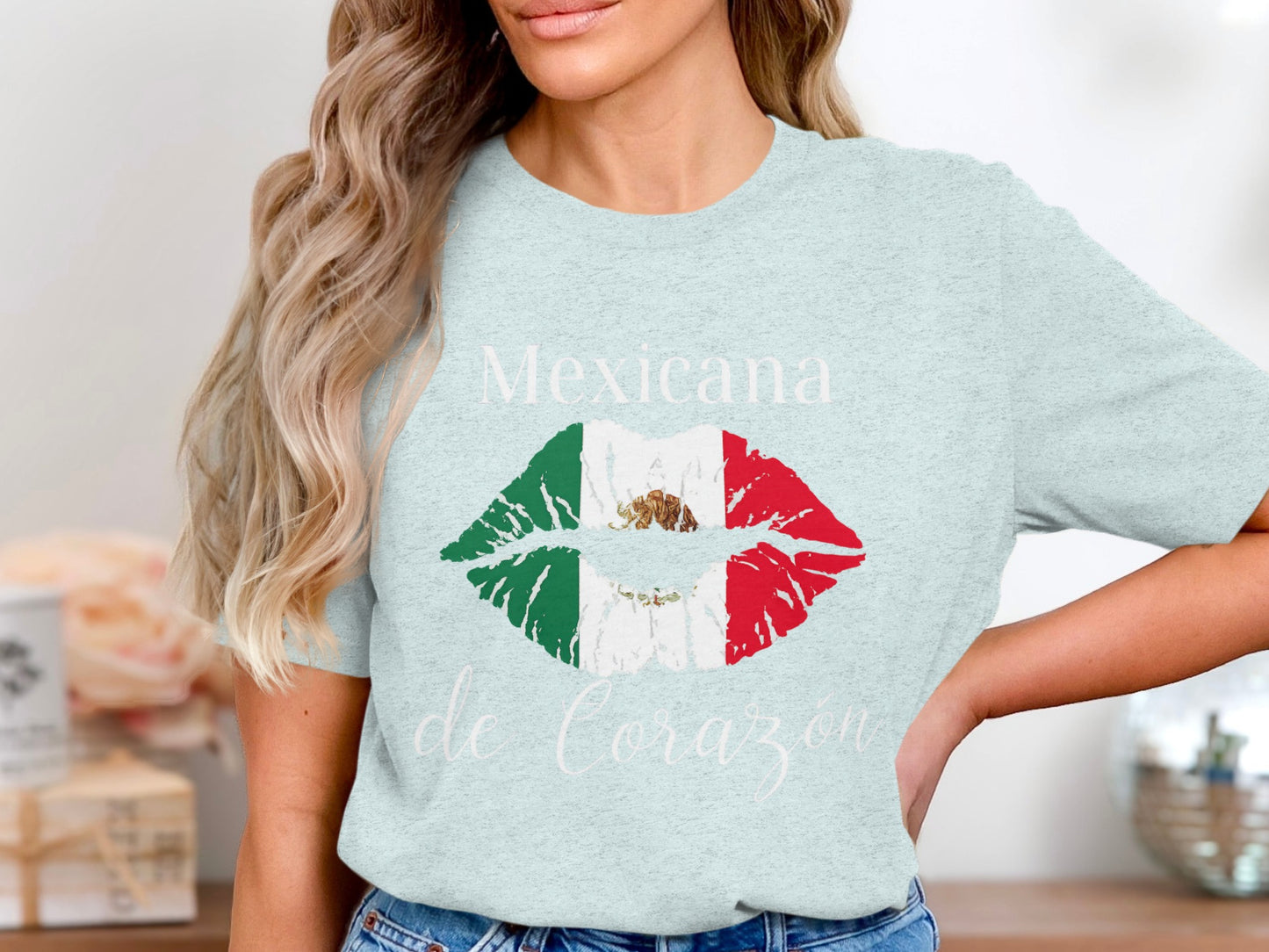 Mexicana de Corazon Shirt with Flag Lips Design shirt