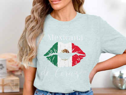 Mexicana de Corazon Shirt with Flag Lips Design shirt