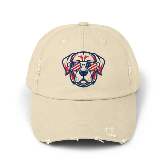 Unisex Distressed Cap - Cool Dog in Sunglasses Design