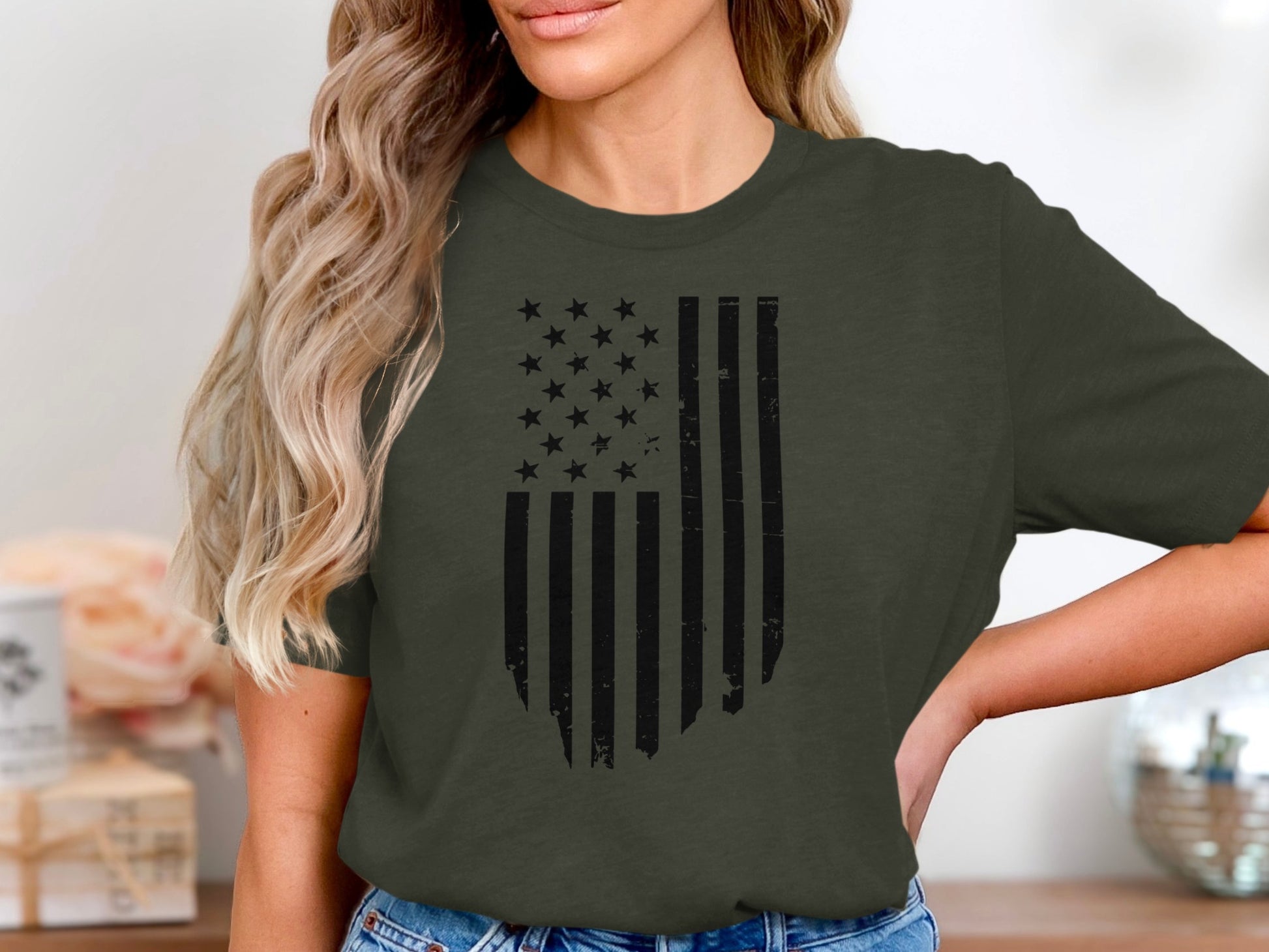 Stylish American Flag Print Tee Shirt product type