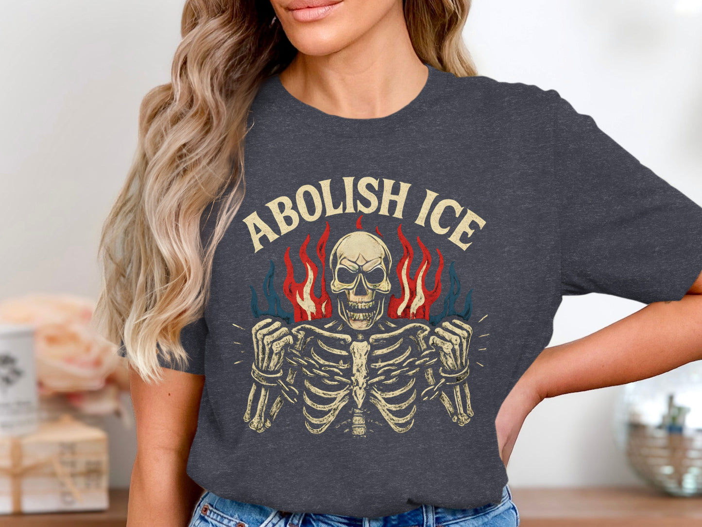Abolish ICE Skeleton Flames Graphic Tee product