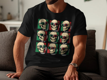 Colorful Skull Grid T-Shirt Retro Styled Fashion product