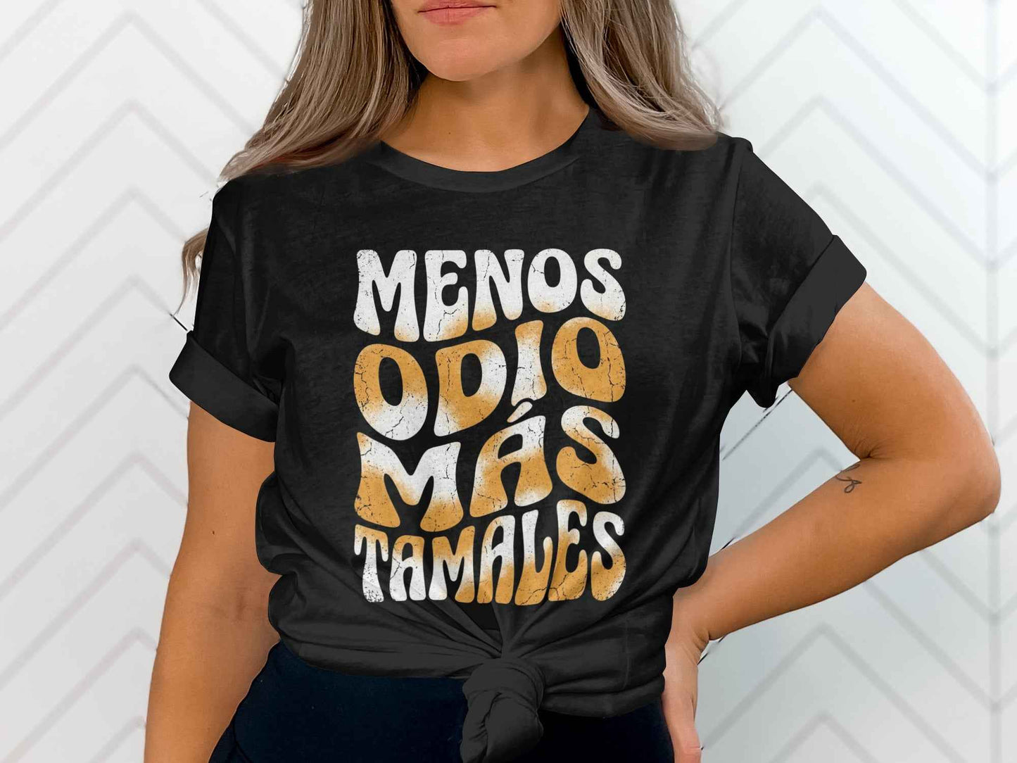 Menos Odio Mas Tamales T-Shirts, Less Hate More Tamales Funny Foodie Tee, Retro Groovy Vintage Distressed Spanish Quote T-Shirt