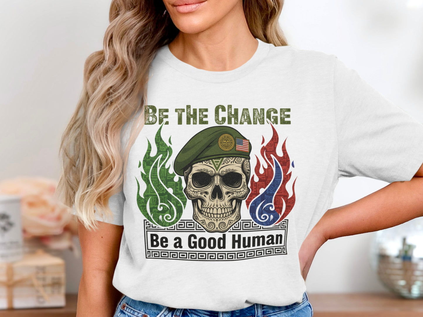 Be The Change Be a Good Human skull t-shirt