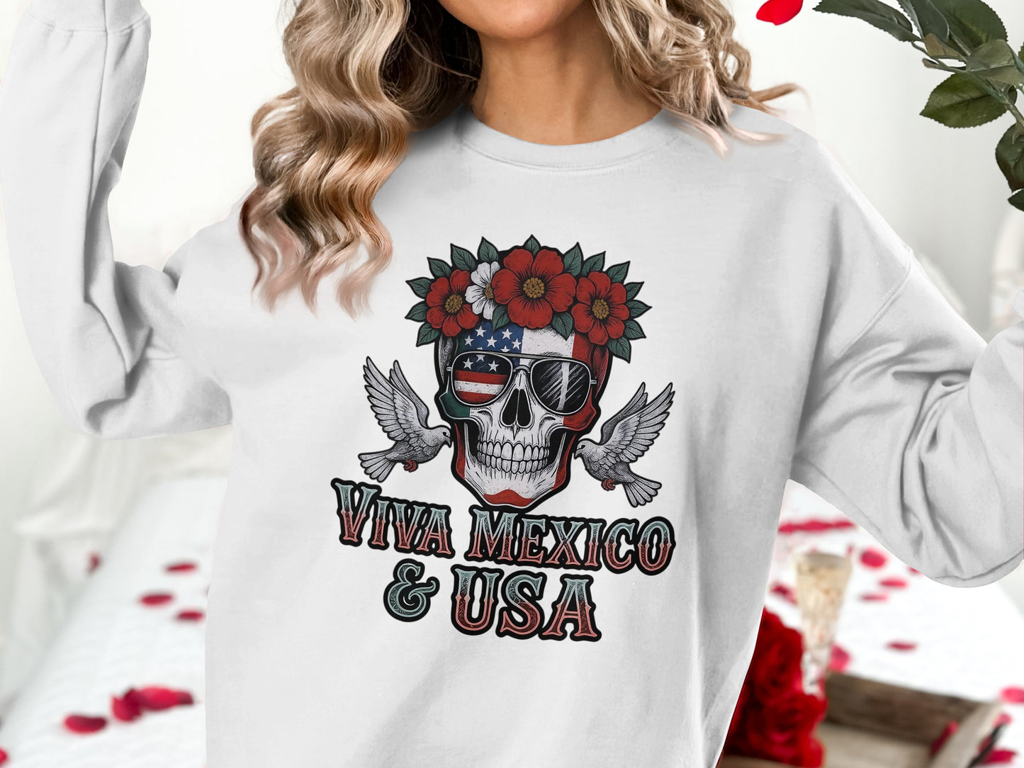 Viva Mexico and USA Skull Graphic Sweatshirt product