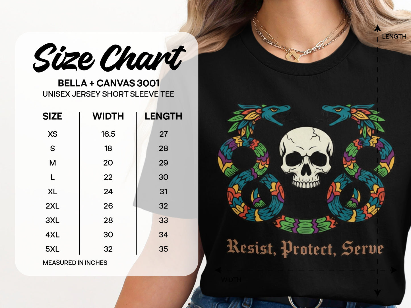 Resist Protect Serve Skull Two Snakes Design Tee