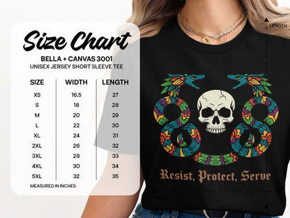 Resist Protect Serve Skull Two Snakes Design Tee