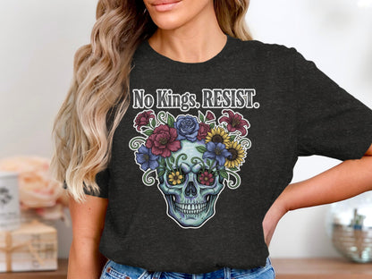 No Kings RESIST Skull Floral Graphic T-shirt product