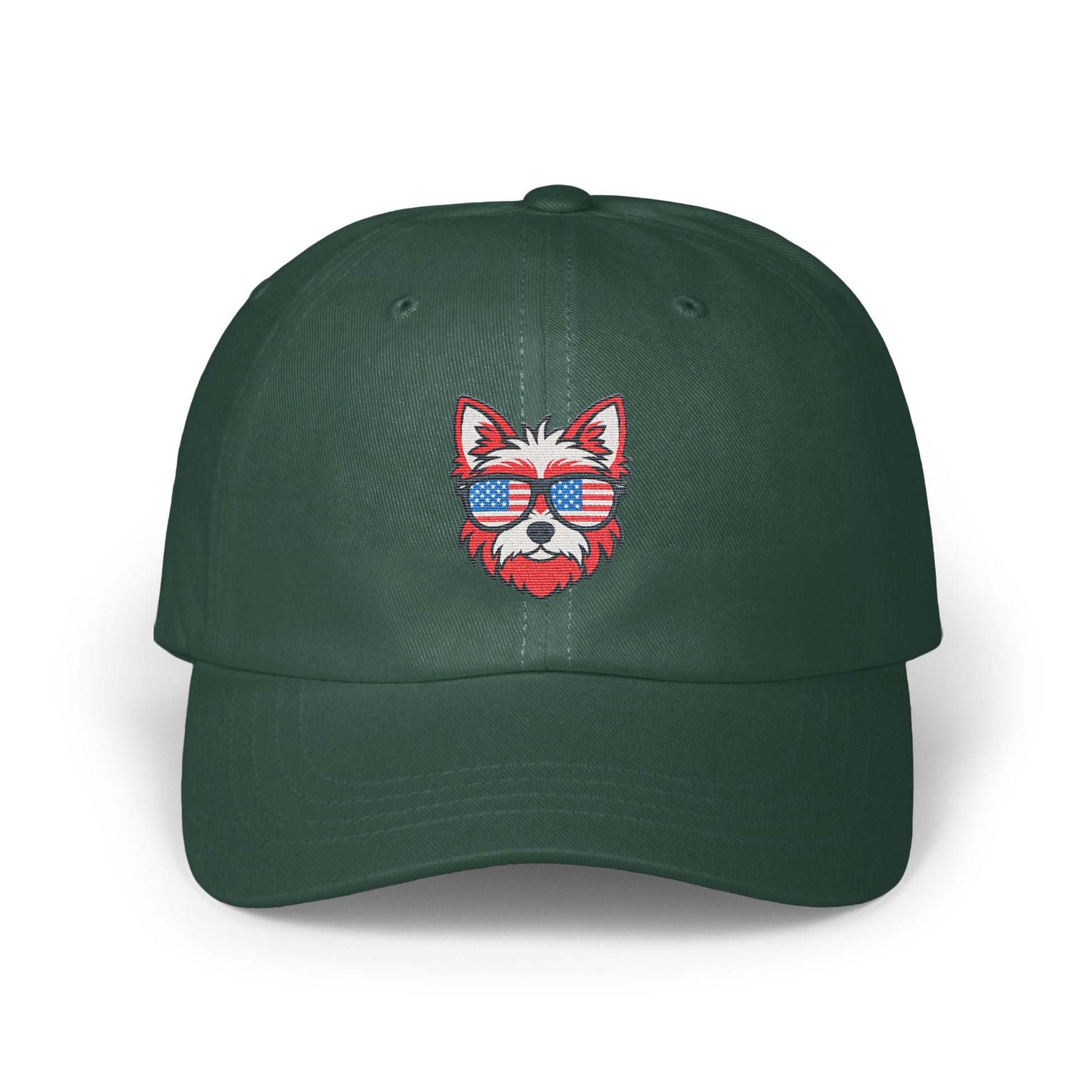 Patriotic Dog Embroidery Dark Green Baseball Cap product type