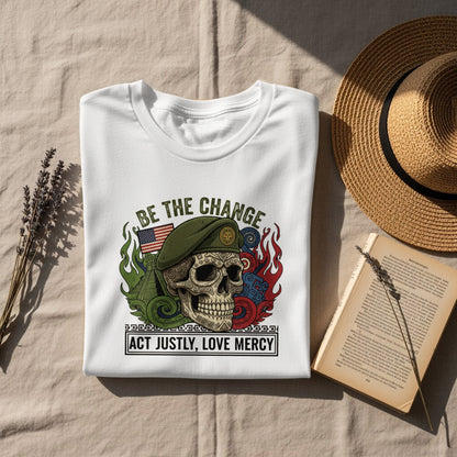 Be The Change Skull Graphic Inspirational Tee Shirt