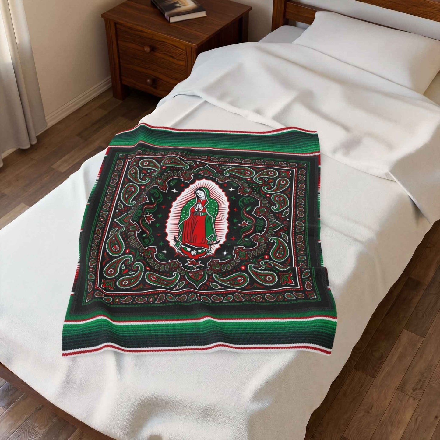 Our Lady Guadalupe Serape Blanket, Virgin Mary Chicano Art, Mexican Blanket Paisley Bandana Design, Catholic Prayer Altar Blankets
