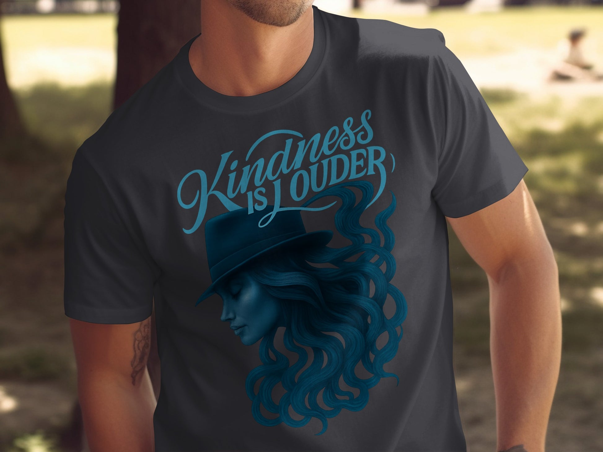 Kindness Is Louder Graphic Tee with Blue Lady Design