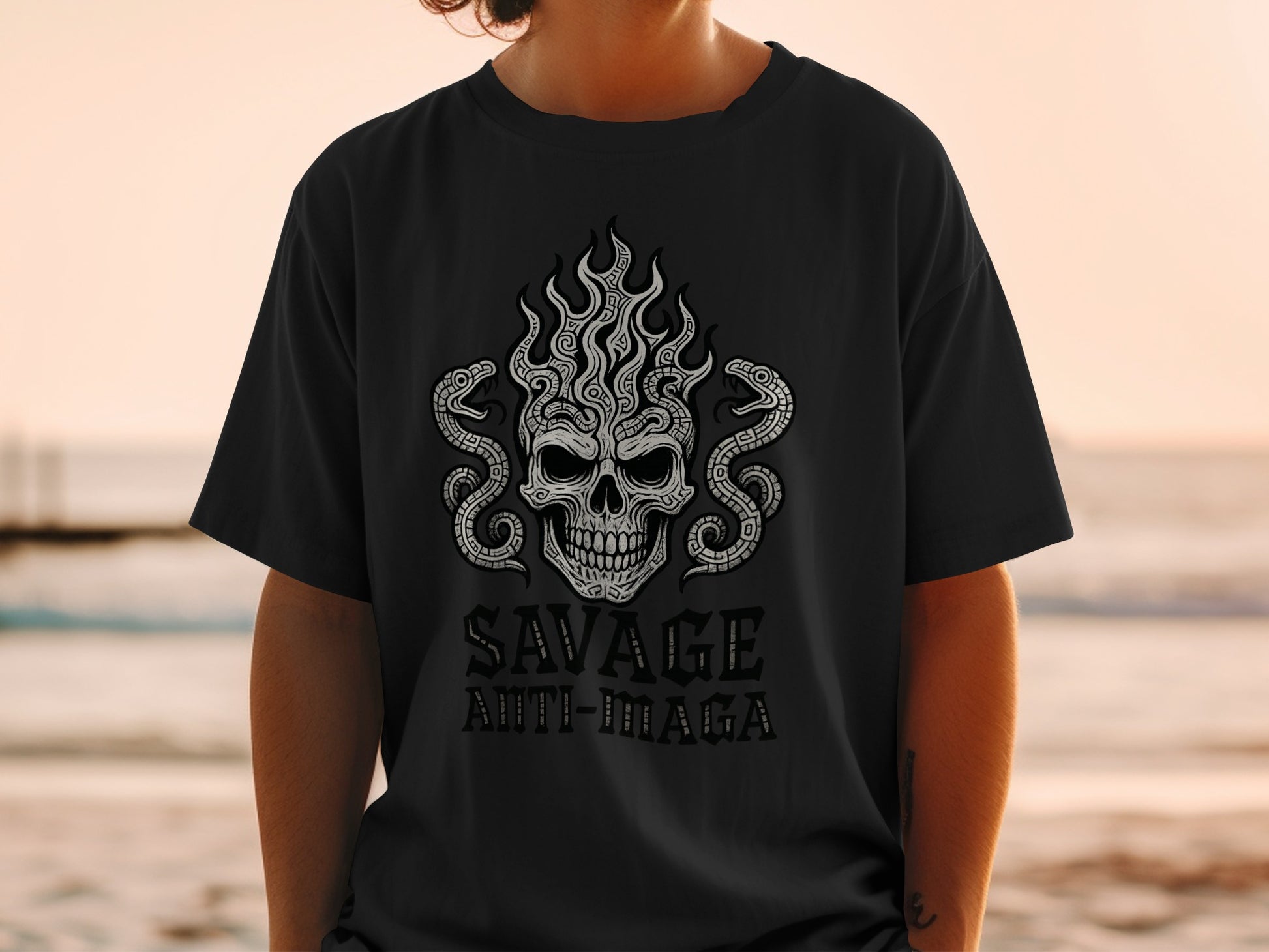 Savage Anti-MAGA Skull and Snake Graphic Tee