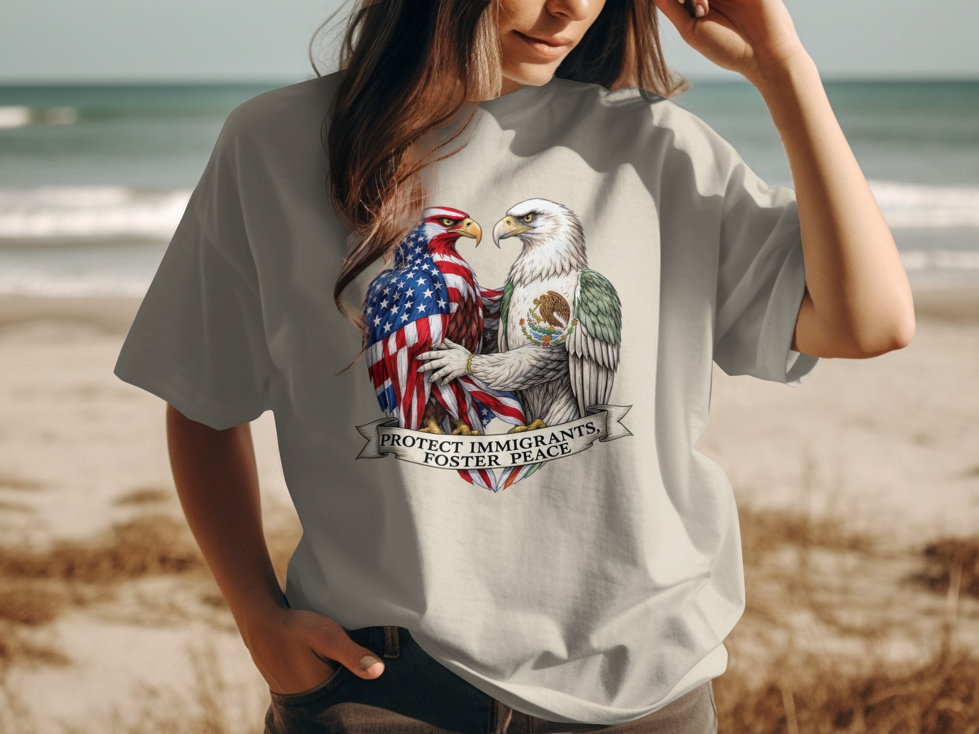 Protect Immigrants Foster Peace Graphic T-Shirt Product