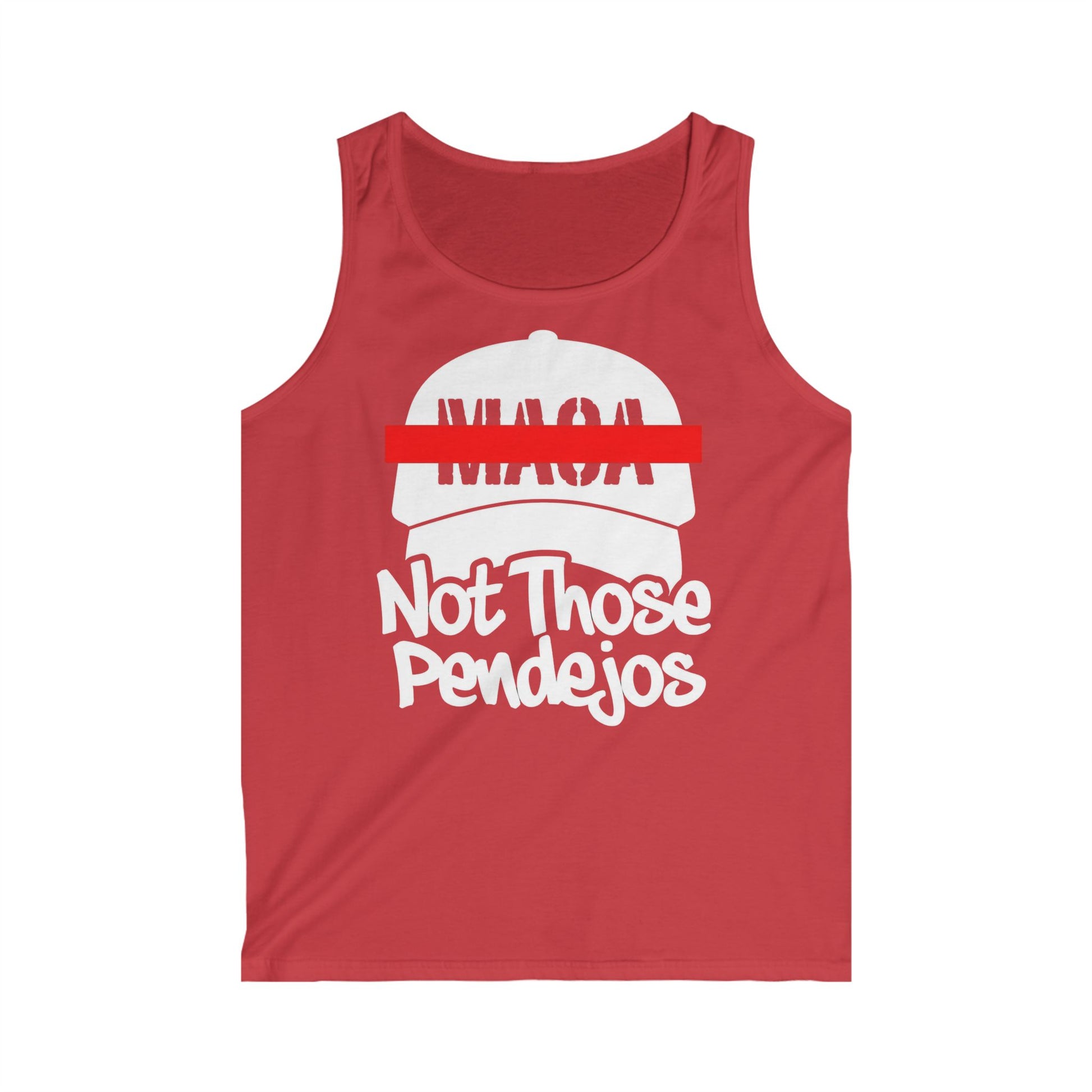 Red tank top with "MAGA Not Those Pendejos" text.